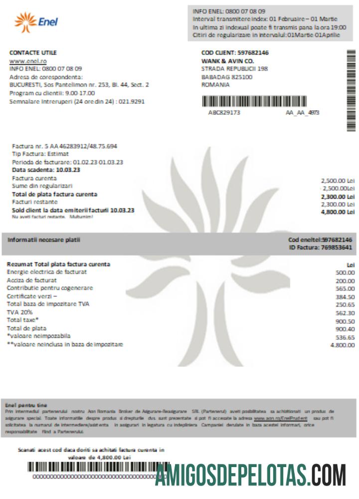 Comprovante de endereço da Enel Electricity Business Bill SCR modelo